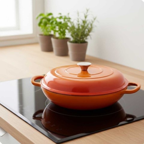 EMALIOWANY GARNEK ŻELIWNY PŁASKI 30cm 3L HAGE ORANGE