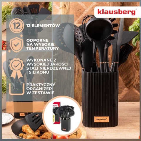 ZESTAW 12 SILIKONOWYCH PRZYBORÓW KUCHENNYCH W STOJAKU KLAUSBERG KB-9011