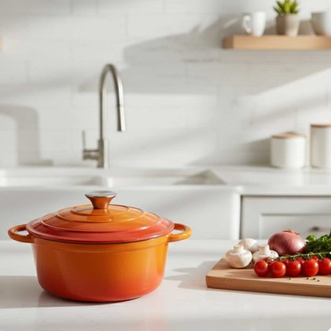 EMALIOWANY GARNEK ŻELIWNY 24cm 4L HAGE ORANGE