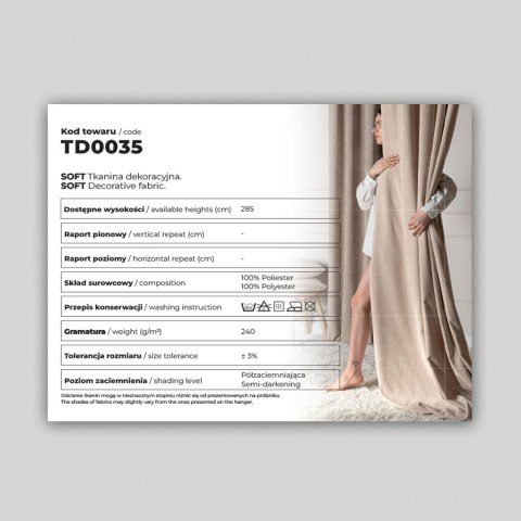 Próbnik SOFT tkanina dekoracyjna,wysokość 285 cm TD0035/PRO/000/000285/1