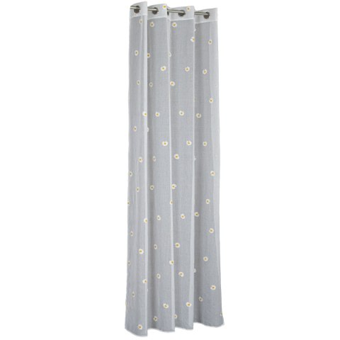 BELLIS Firana gotowa na etaminie w stokrotki, haftowana na srebrnych przelotkach, z ołowianką, szerokość 140 x wysokość 250cm, k