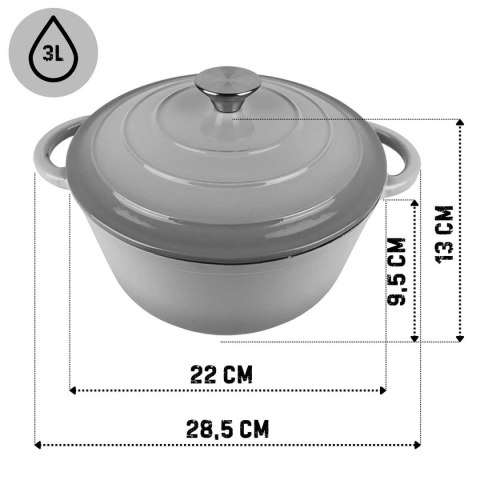 EMALIOWANY GARNEK ŻELIWNY 22cm 3L HAGE SZARY