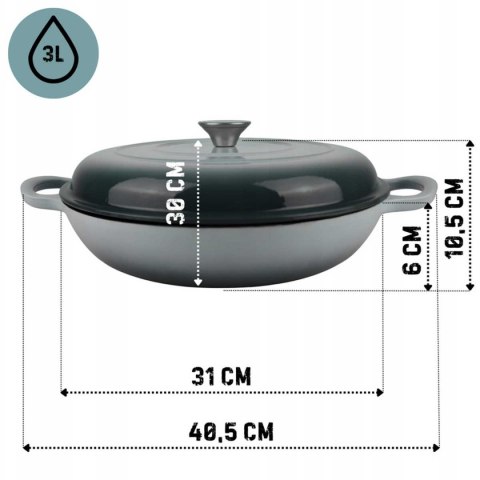 EMALIOWANY GARNEK ŻELIWNY PŁASKI 30cm 3L HAGE SEA SALT