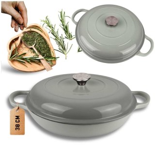 EMALIOWANY GARNEK ŻELIWNY PŁASKI 30cm 3L HAGE SZARY