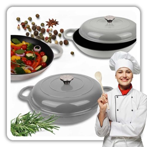 EMALIOWANY GARNEK ŻELIWNY PŁASKI 30cm 3L HAGE SZARY