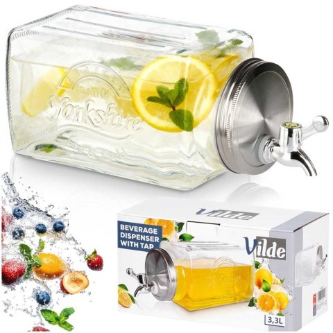 SŁÓJ SZKLANY 3,3l DO NAPOJÓW Z KRANIKIEM PŁASKI DO LODÓWKI 139837