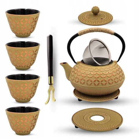 ZAPARZACZ ŻELIWNY DZBANEK JASNY ZŁOTY 900ml Z FILTREM i FILIŻANKAMI