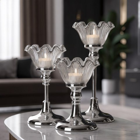 ŚWIECZNIK DEKORACYJNY ADENA (02) O 11 X 22 CM SREBRNY