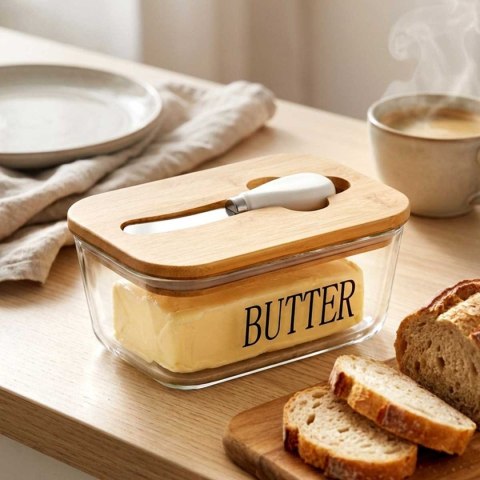 MASELNICZKA SZKLANA Z NOŻYKIEM I BAMBUSOWĄ POKRYWĄ 139475