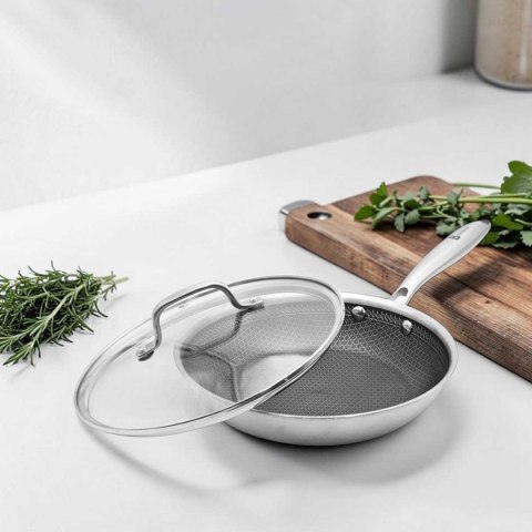 PATELNIA STALOWA Z POKRYWKĄ 24cm POWŁOKA PLASTER MIODU 5554