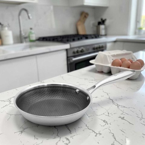 PATELNIA STALOWA Z POKRYWKĄ 24cm POWŁOKA PLASTER MIODU 5554