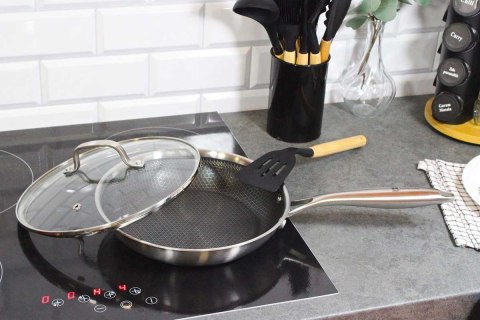 PATELNIA STALOWA Z POKRYWKĄ 26cm POWŁOKA PLASTER MIODU 5555