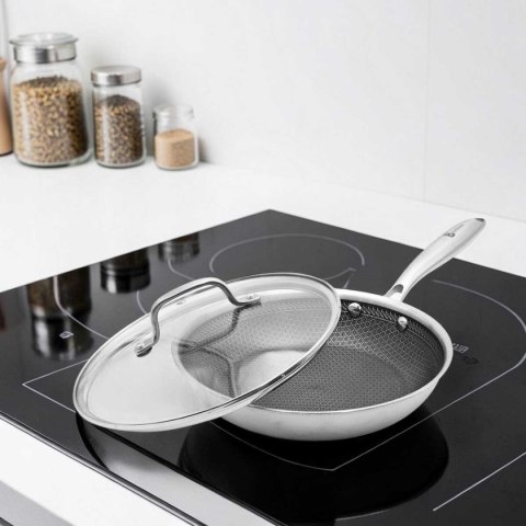 PATELNIA STALOWA Z POKRYWKĄ 28cm POWŁOKA PLASTER MIODU 5556