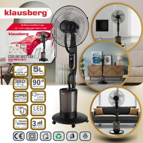 WENTYLATOR WIATRAK PODŁOGOWY MGIEŁKOWY Z NAWILŻACZEM KLAUSBERG KB-9043