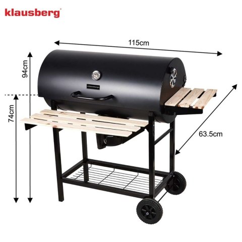 DUŻY GRILL WĘGLOWY NA KÓŁKACH Z PÓŁKAMI KLAUSBERG KB-9033