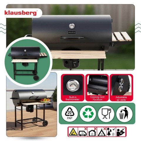 DUŻY GRILL WĘGLOWY NA KÓŁKACH Z PÓŁKAMI KLAUSBERG KB-9033