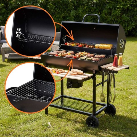 DUŻY GRILL WĘGLOWY NA KÓŁKACH Z PÓŁKAMI KLAUSBERG KB-9033
