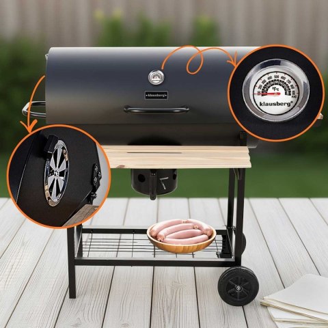 DUŻY GRILL WĘGLOWY NA KÓŁKACH Z PÓŁKAMI KLAUSBERG KB-9033