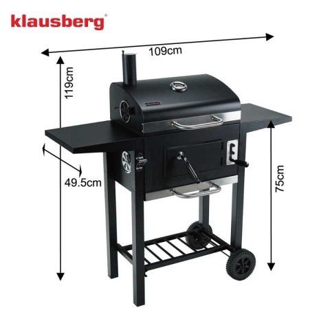 DUŻY GRILL WĘGLOWY NA KÓŁKACH Z PÓŁKAMI KLAUSBERG KB-9034