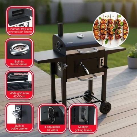 DUŻY GRILL WĘGLOWY NA KÓŁKACH Z PÓŁKAMI KLAUSBERG KB-9034