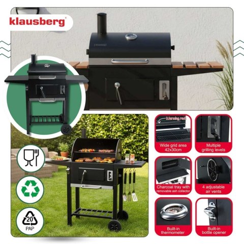 DUŻY GRILL WĘGLOWY NA KÓŁKACH Z PÓŁKAMI KLAUSBERG KB-9034