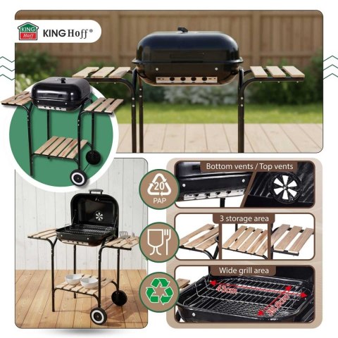 GRILL WĘGLOWY NA KÓŁKACH Z PÓŁKAMI KINGHOFF KH-2034