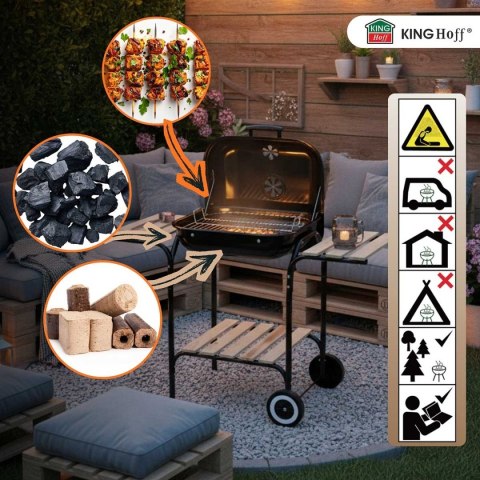 GRILL WĘGLOWY NA KÓŁKACH Z PÓŁKAMI KINGHOFF KH-2034