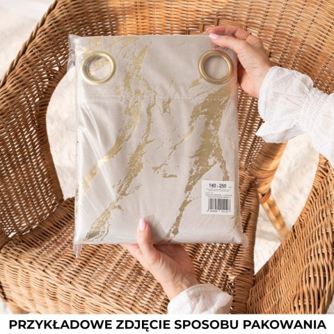 MARMA Zasłona gotowa na przelotkach, szerokość 140cm x wysokość 250cm, kolor 015 ciemny kremowy ze srebrnym nadrukiem na VELVI T