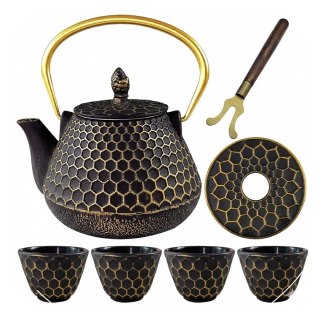 ZAPARZACZ ŻELIWNY DZBANEK ZŁOTY 900ml Z FILTREM i FILIŻANKAMI HAGE