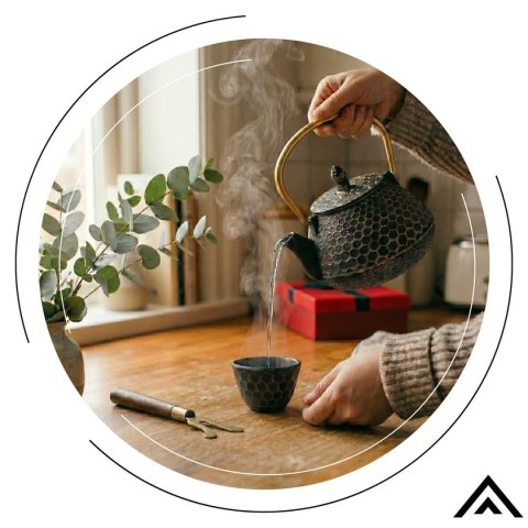 ZAPARZACZ ŻELIWNY DZBANEK ZŁOTY 900ml Z FILTREM i FILIŻANKAMI HAGE