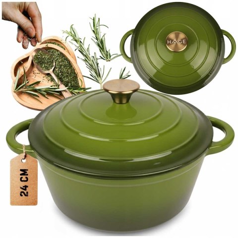 EMALIOWANY GARNEK ŻELIWNY 24cm 4L HAGE OLIWKOWY