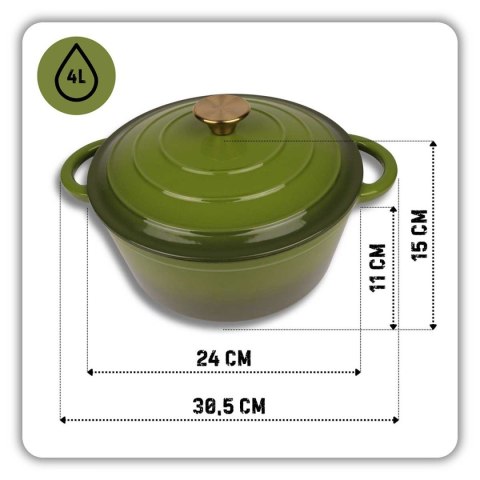 EMALIOWANY GARNEK ŻELIWNY 24cm 4L HAGE OLIWKOWY