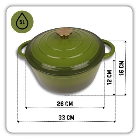 EMALIOWANY GARNEK ŻELIWNY 26cm 5L HAGE OLIWKOWY