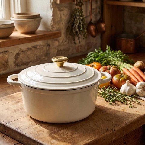 EMALIOWANY GARNEK ŻELIWNY 22cm 3L HAGE CREAM