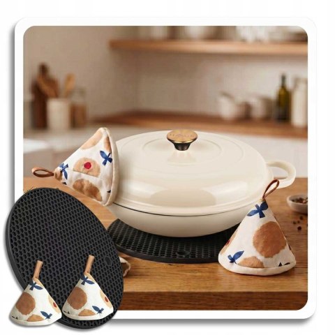EMALIOWANY GARNEK ŻELIWNY PŁASKI 30cm 3L HAGE CREAM