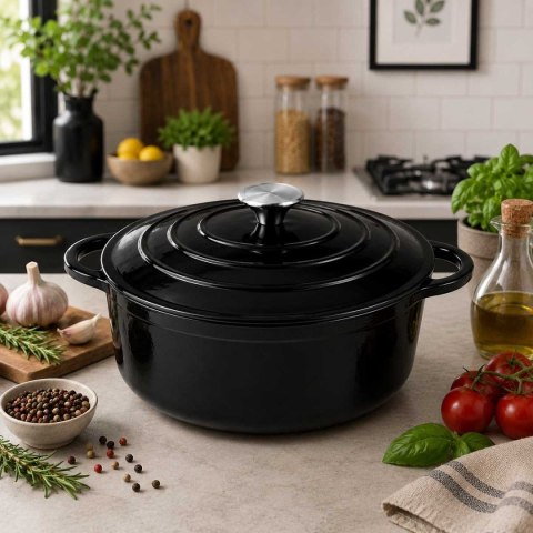 EMALIOWANY GARNEK ŻELIWNY 24cm 4,2L CZARNY 7758