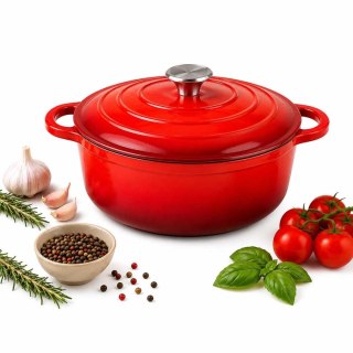EMALIOWANY GARNEK ŻELIWNY 26cm 4,8L CZERWONY 7709