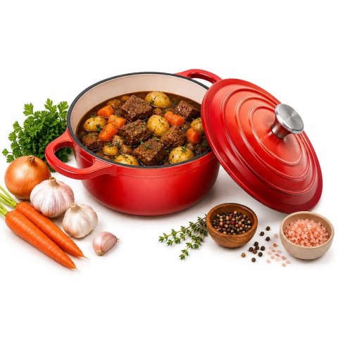 EMALIOWANY GARNEK ŻELIWNY 26cm 4,8L CZERWONY 7709