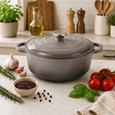 EMALIOWANY GARNEK ŻELIWNY 26cm 4,8L SZARY 7720