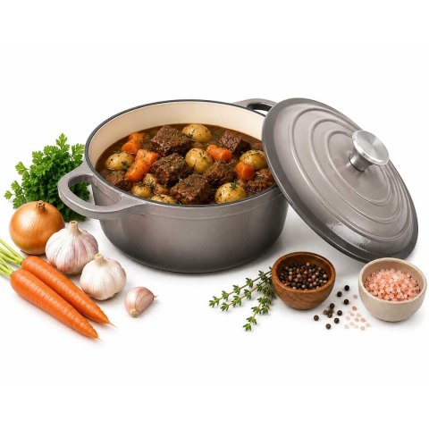 EMALIOWANY GARNEK ŻELIWNY 26cm 4,8L SZARY 7720