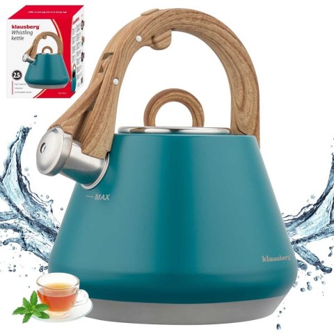 CZAJNIK STALOWY Z GWIZDKIEM 2,5L KLAUSBERG KB-9063 TURKUSOWY