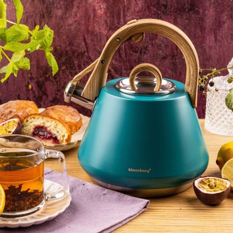 CZAJNIK STALOWY Z GWIZDKIEM 2,5L KLAUSBERG KB-9063 TURKUSOWY