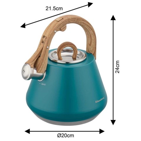 CZAJNIK STALOWY Z GWIZDKIEM 2,5L KLAUSBERG KB-9063 TURKUSOWY