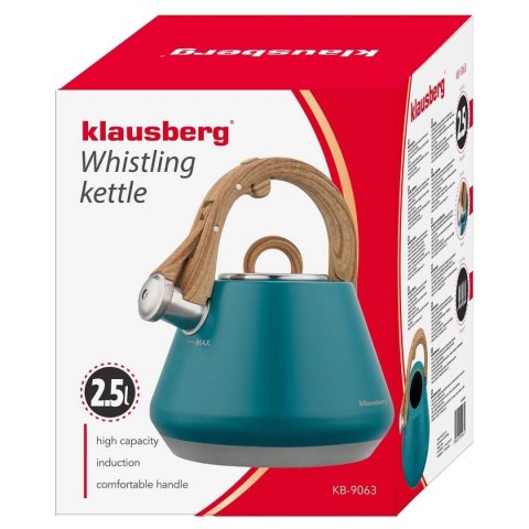 CZAJNIK STALOWY Z GWIZDKIEM 2,5L KLAUSBERG KB-9063 TURKUSOWY