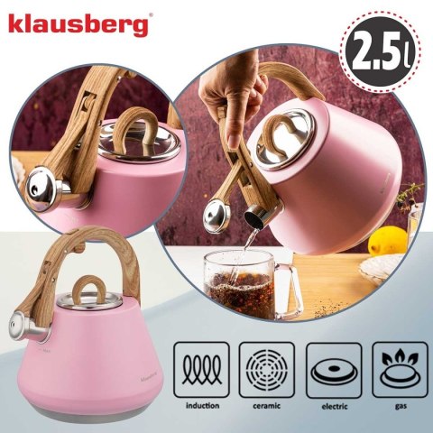 CZAJNIK STALOWY Z GWIZDKIEM 2,5L KLAUSBERG KB-9064 RÓŻOWY