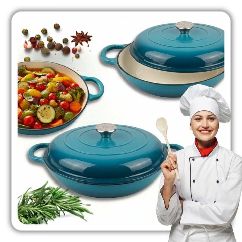 EMALIOWANY GARNEK ŻELIWNY PŁASKI 30cm 3L HAGE LAZUR