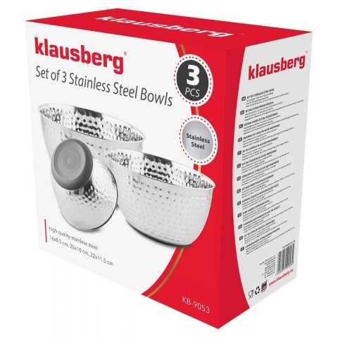 KOMPLET STALOWYCH MISEK KUCHENNYCH 16/20/22 cm KLAUSBERG KB-9053