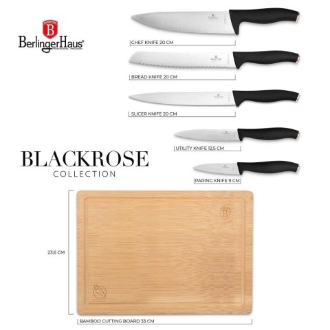 ZESTAW 5 NOŻY KUCHENNYCH Z DESKĄ BERLINGER HAUS BH-2963 BLACK ROSE