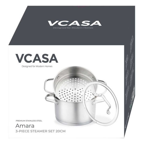 GARNEK STALOWY NA PARĘ 20cm 3 ELEMENTOWY VCASA VC-90117 AMARA