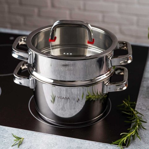 GARNEK STALOWY NA PARĘ 24cm 3 ELEMENTOWY VCASA VC-90107 SIERRA